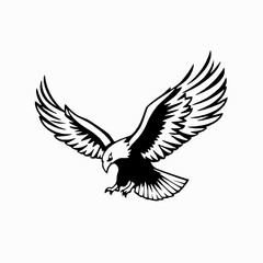 Obraz premium Majestic black and white eagle in flight representing freedom power and strength isolated against a clean white background ideal for logos and designs.
