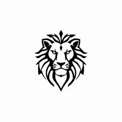 Fototapeta premium Modern black and white lion head emblem depicting strength courage and royalty suitable for logo design and branding purposes