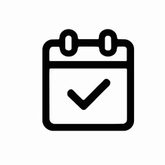 Simple and modern black calendar icon with check mark illustrating approved or completed task for web and app design