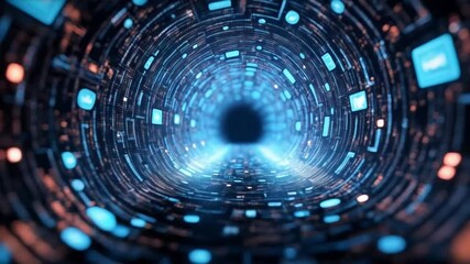 Abstract fiber optics tunnel with glowing light spots creates a futuristic technology design - Powered by Adobe