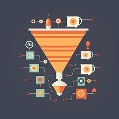 Sales Funnel Visualization: Conceptual diagram illustrating a sales funnel, converting abstract data into tangible outcomes, symbolizing the systematic stages from awareness to conversion.