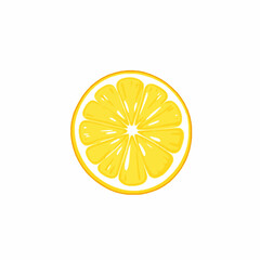 Illustration of a single sliced lemon showing a vibrant yellow citrus fruit with a white background perfect for various design purposes