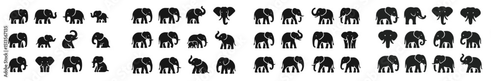 Poster silhouetted animals collection showcasing diverse species in various poses and sizes against a simpl