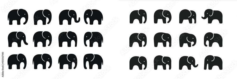 Fototapete Elephants in varying styles displayed in a digital pattern for artistic purposes in a minimalist arrangement