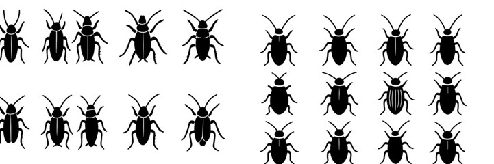 Patterns of black silhouettes depicting various insects in a symmetrical arrangement on a white background