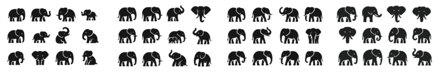 Obraz premium Various silhouettes of elephants and other animals create a captivating display of wildlife's diversity