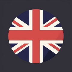 UK Flag Emblem: A minimalist, vector illustration of the iconic Union Jack, presented as a circle. Perfect for various design applications.
