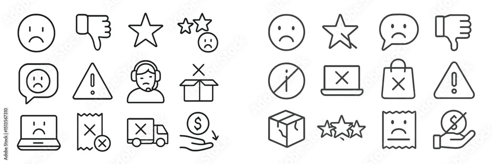 Poster Icons representing various negative feedback and issues often encountered in digital experiences and customer service interactions
