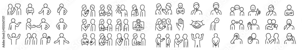Aufkleber Collection of simple line drawings depicting various human interactions and expressions in a creative layout