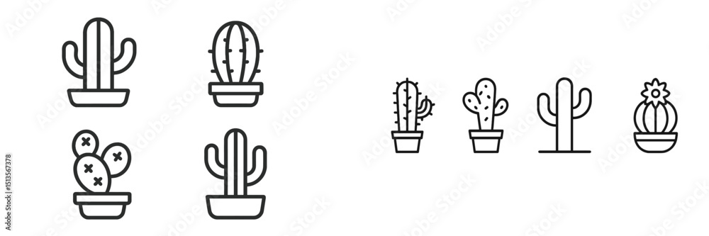 Aufkleber various cactus illustrations in simple line art style displayed on a clean background emphasizing bo
