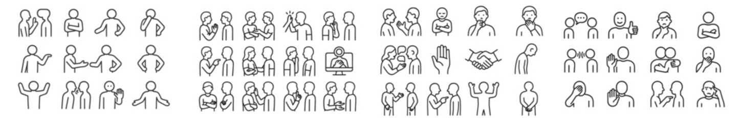 Fototapeta premium Collection of simple line drawings depicting various human interactions and expressions in a creative layout