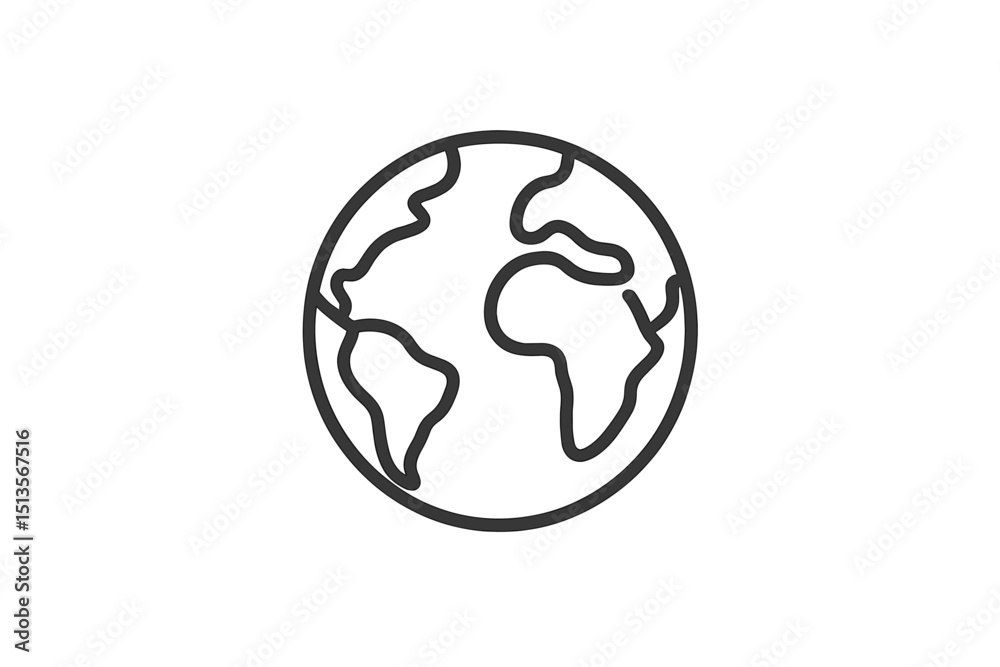 Aufkleber illustration of a simplified globe showcasing continents with lines representing oceans and landmass