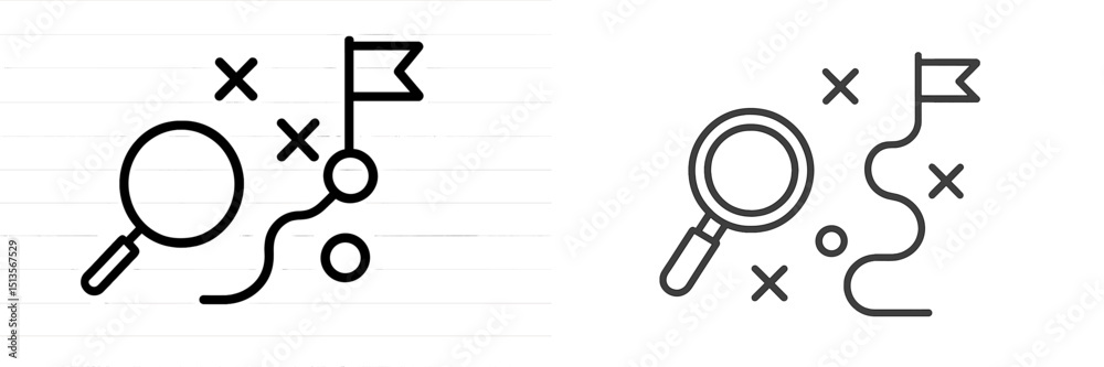 Poster Creative illustrations of magnifying glass and abstract shapes on lined background for design purposes