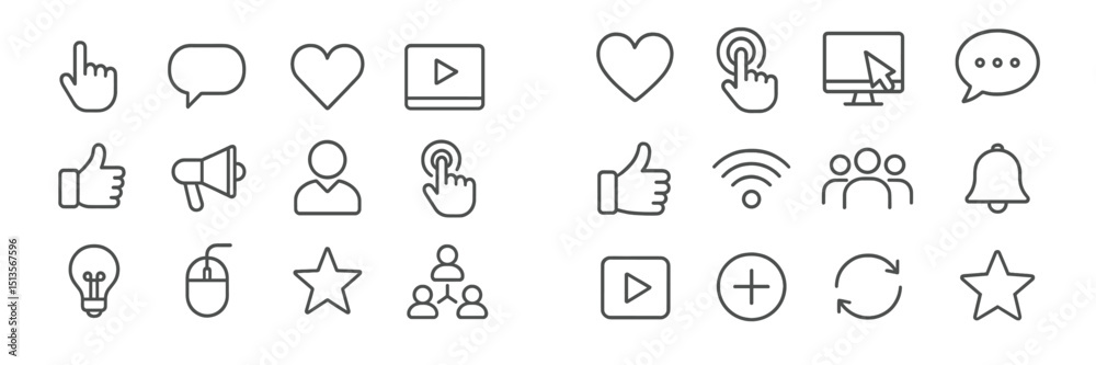 Aufkleber collection of minimalist icons representing social media interactions and online activities in a sim