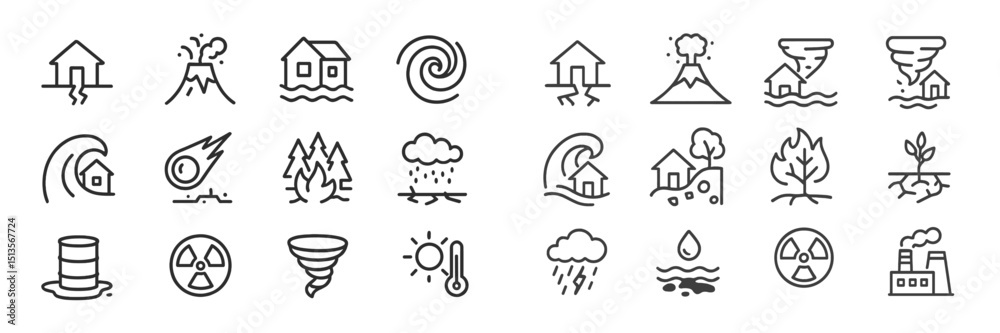 Poster Natural disaster icons representing various environmental events and phenomena in a minimalist design