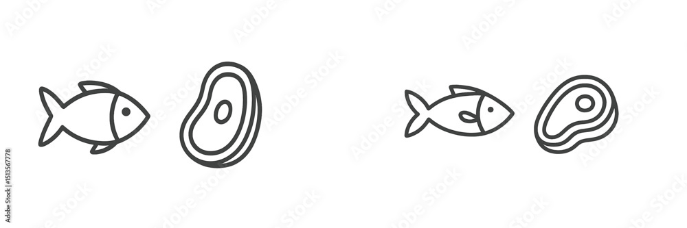 Poster comparison of fish and meat icons highlighting dietary choices and culinary preferences in a simple 