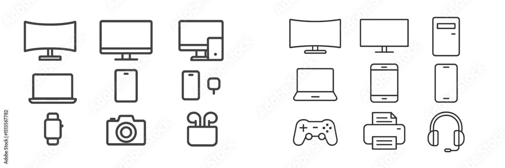 Aufkleber collection of various electronic devices and gadgets designed for everyday use in modern life