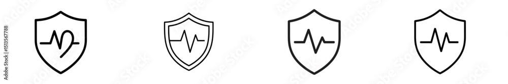 Poster various health and wellness icons representing protection and heart rate monitoring in a minimalist 
