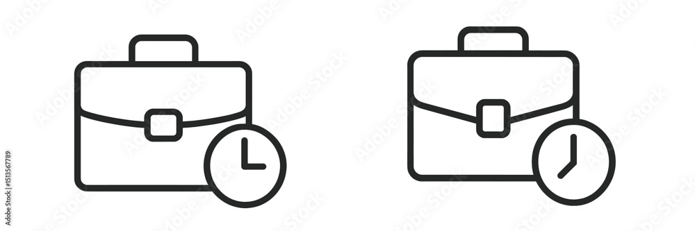 Poster icons representing work and time management, showcasing two briefcases with clock symbols, suitable 