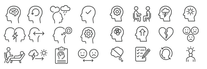 Mental health icons representing various emotions and psychological states during different weather conditions