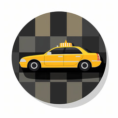 Taxi Icon in Circle: A classic yellow taxi cab icon is showcased against a checkered backdrop, capturing the essence of urban transport and accessibility.