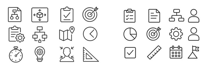 Icons representing project management, productivity tools, and organizational tasks in a minimalist design