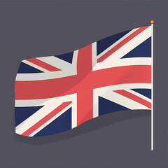 Symbol of the United Kingdom: A stylized depiction of the United Kingdom flag waving proudly against a neutral background, perfect for illustrating patriotism, national identity, or design elements.