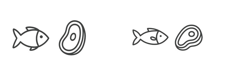 Comparison of fish and meat icons highlighting dietary choices and culinary preferences in a simple design