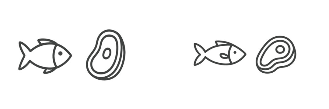 Comparison of fish and meat icons highlighting dietary choices and culinary preferences in a simple design