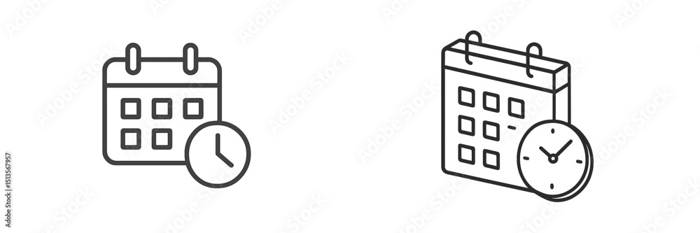 Poster calendar and clock symbols representing scheduling and time management concepts in a simple design