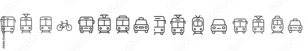 Poster Various modes of transportation represented in a minimalist style with consistent line art