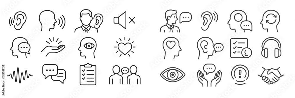 Poster communication icons showcasing various forms of interaction, listening, and expression for education