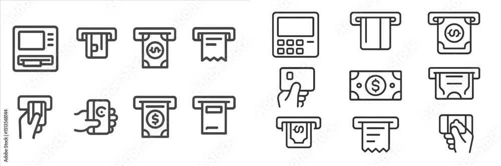 Aufkleber illustrations of automated teller machine functions and transactions for financial activities