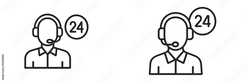 Aufkleber customer support icons represent 24/7 availability and assistance in a minimalist design