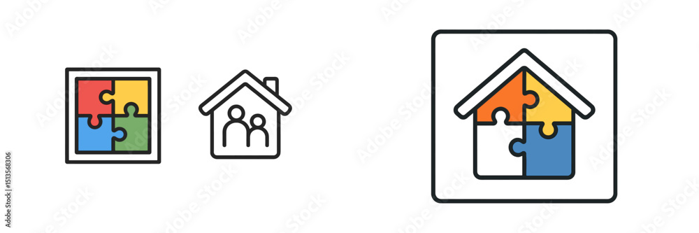 Aufkleber Creative symbols of connection and unity using puzzle pieces and a house in a simple design