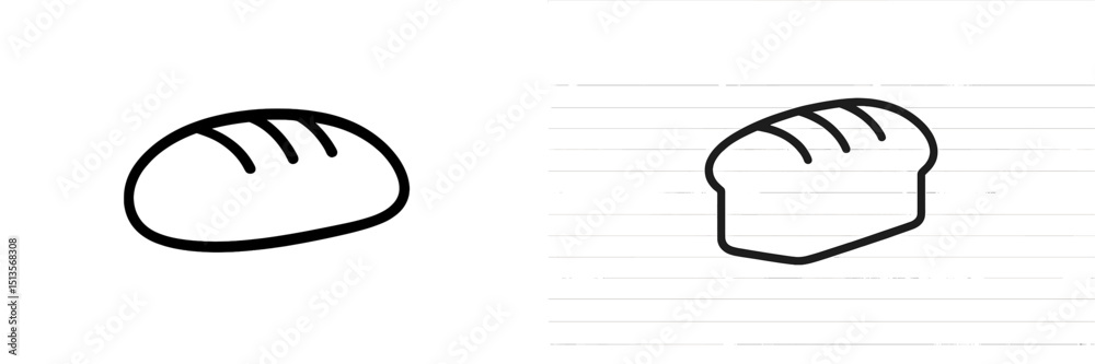 Poster Two distinct illustrations of bread loaves displayed side by side highlighting different design styles and line weights used in each representation