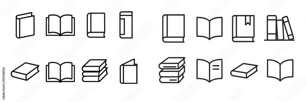 Aufkleber Diverse collection of book outlines arranged in a neat pattern on a light background showcasing different book types and sizes