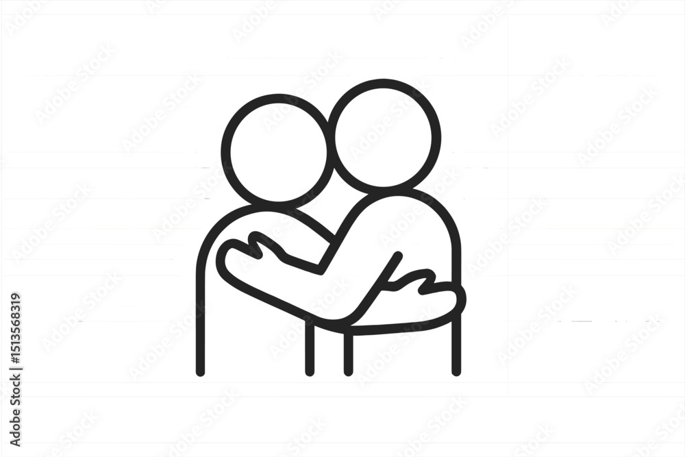 Poster Two figures embracing each other in a simple, minimalist design representing connection and support