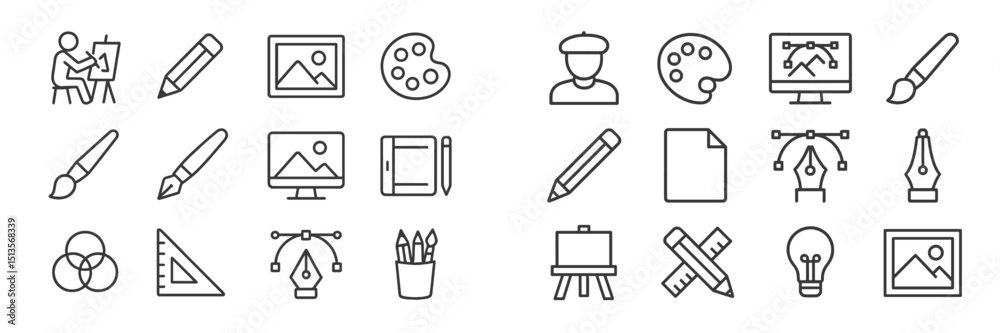Aufkleber various artistic tools and symbols representing creativity and design in a modern workspace