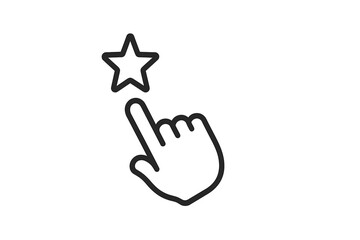 Obraz premium Hand pointing at a star icon demonstrating user interaction and feedback on a digital platform