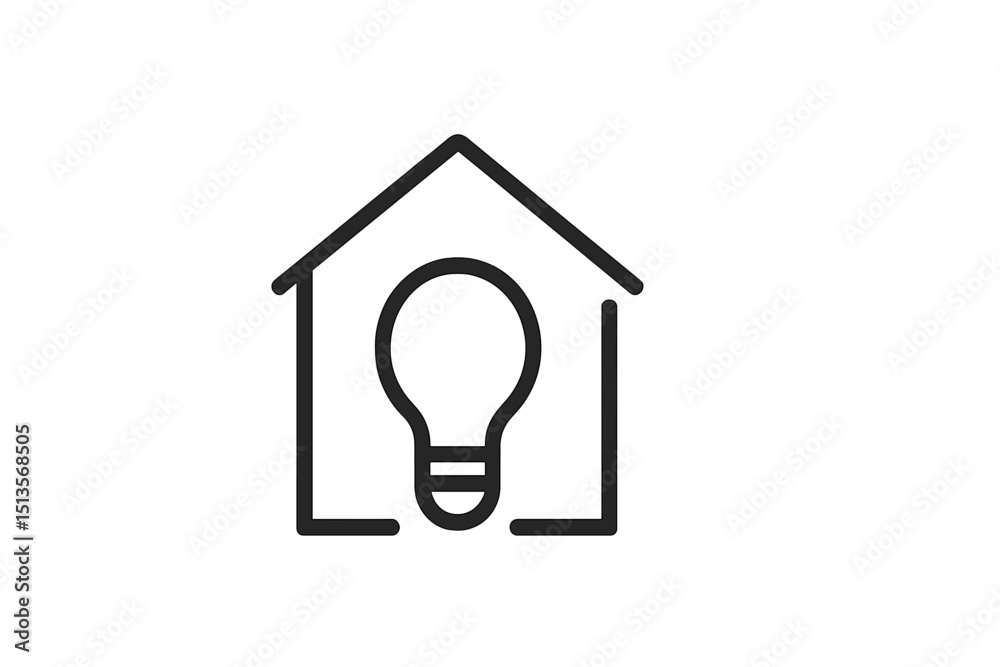 Poster concept of creativity symbolized by a light bulb inside a house outline representing innovative thin