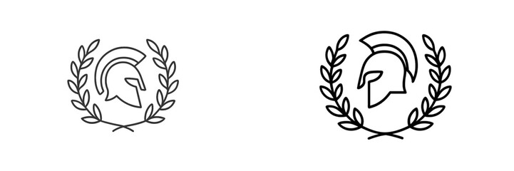 Fototapeta premium Unique designs of a warrior's helmet surrounded by laurel leaves depicting strength and victory in a timeless style
