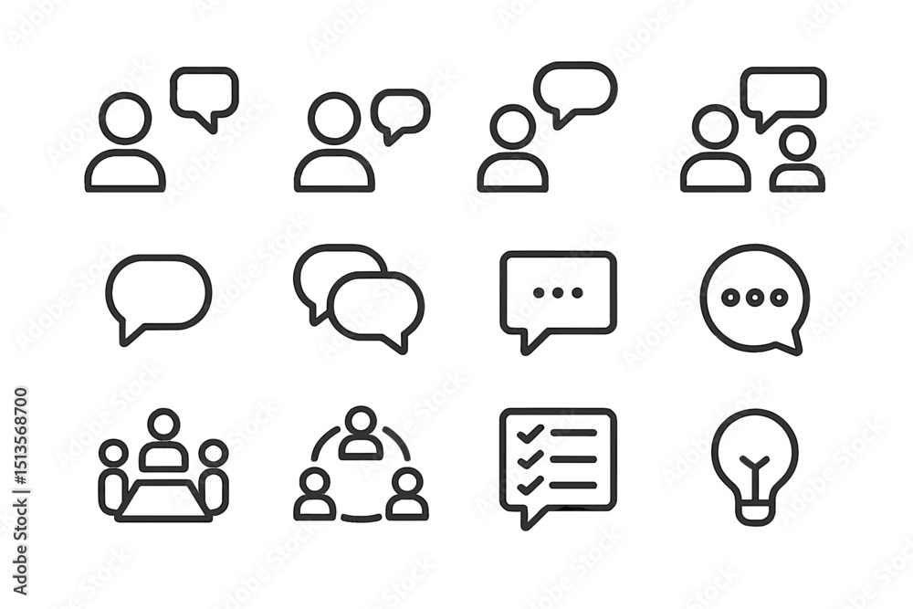 Fototapete icons of communication and discussion representing various interaction forms in a minimalist style