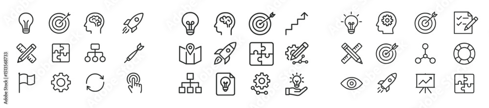 Aufkleber diverse collection of icons representing creativity, strategy, and problem-solving for business and 