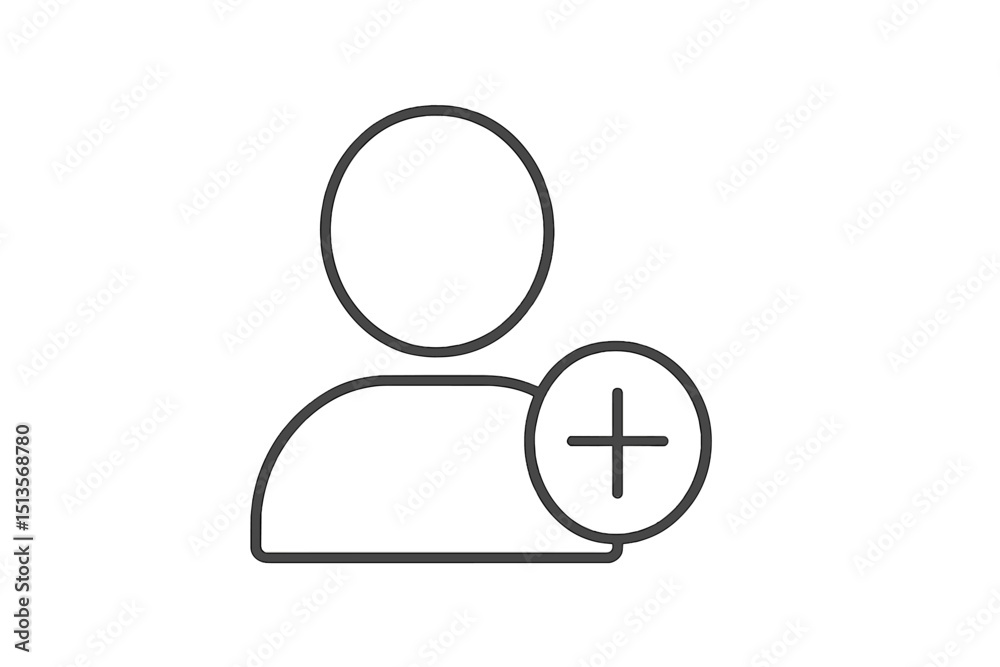 Poster user account creation icon depicting a person with a plus sign for adding a new contact in a digital