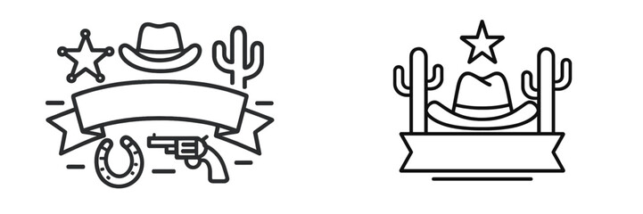 Cowboy themed graphic with hats, guns, and cacti ideal for Western event promotion or decor