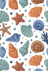 Hand Drawn Sea Shells seamless pattern