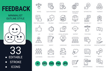 Feedback and rating icon set – editable thin line web collection