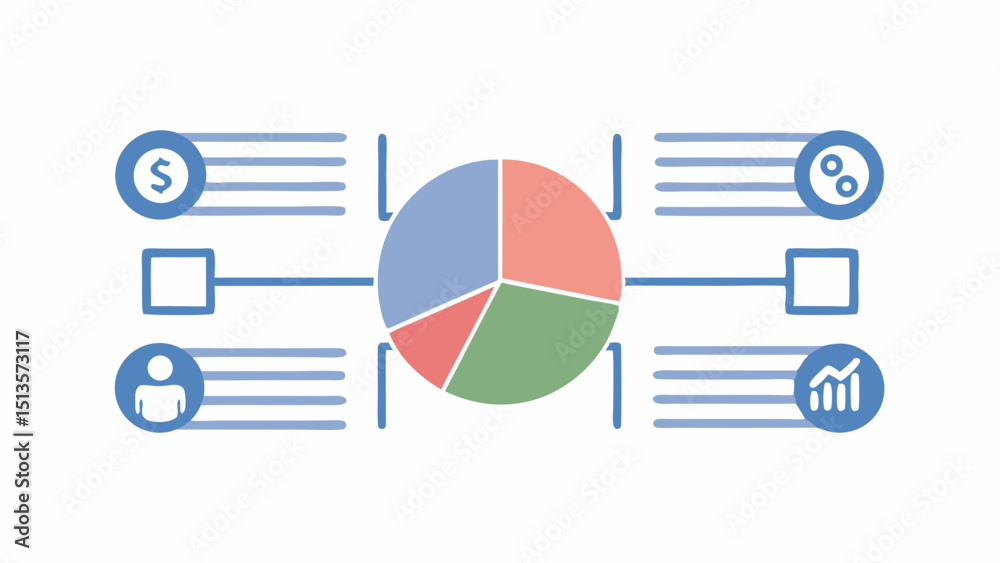 Poster data driven decisions a colorful pie chart illustrating key business metrics and analytics against a