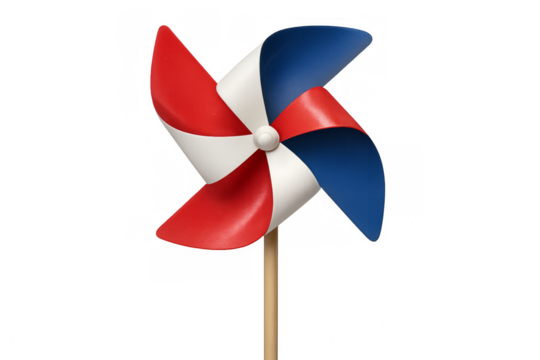 Red white and blue pinwheel rotating on transparent background - Powered by Adobe